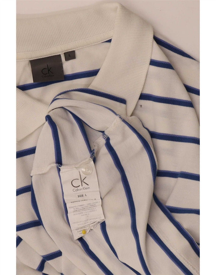 Polo da uomo Calvin Klein grande in cotone a righe bianche