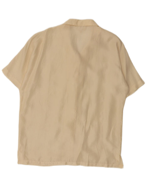 Camicetta camicia a maniche corte da donna vintage UK 14 seta media bianco sporco
