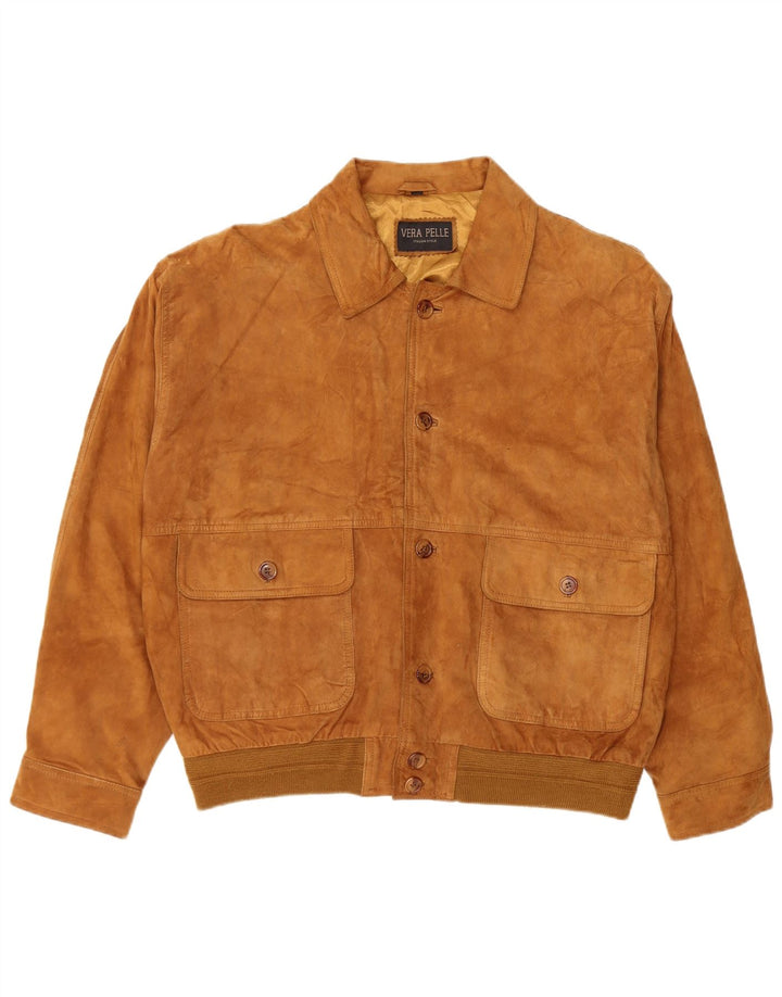 Giubbotto bomber vintage in pelle scamosciata da uomo IT 54 2XL in pelle marrone