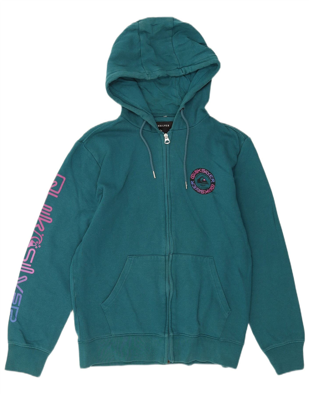 Maglione con cappuccio e zip grafica da uomo Quiksilver in cotone blu medio