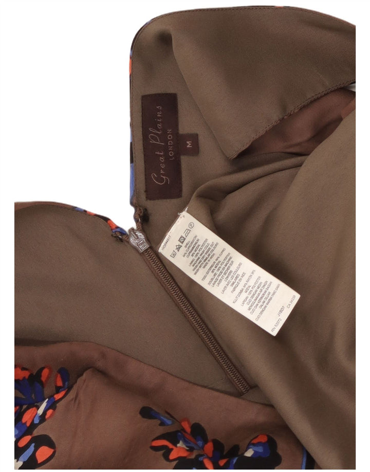 GREAT PLAINS Abito lungo senza maniche da donna UK 12 Rayon floreale marrone medio