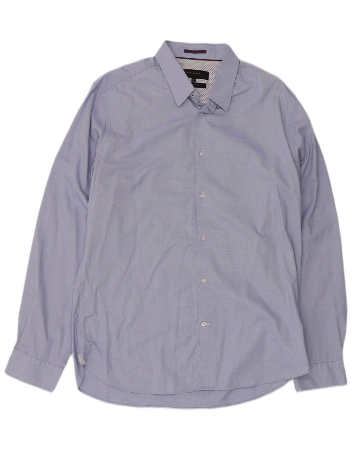Ted Baker Camicia da uomo slim fit taglia 16 1/2 grande cotone a quadri blu