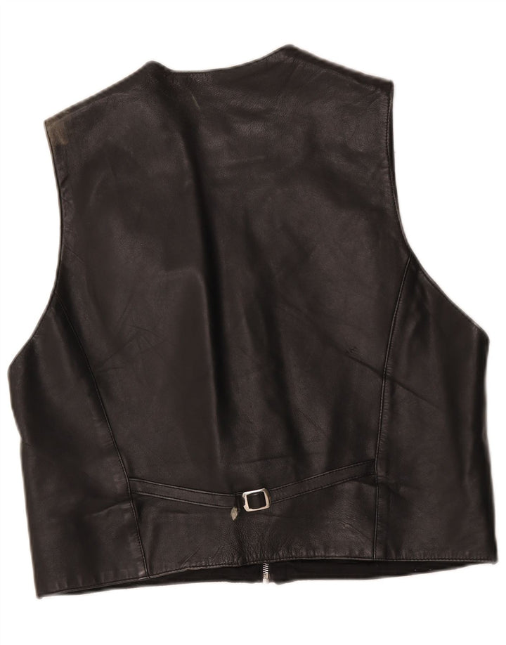 Gilet in pelle da uomo vintage grande in pelle nera