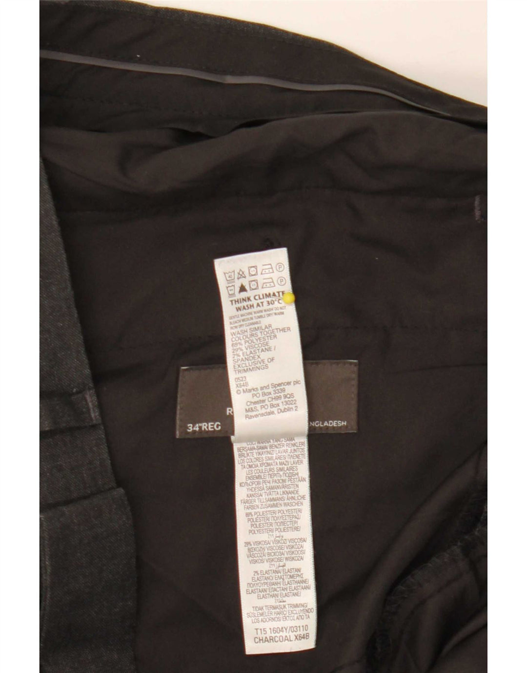 Pantaloni da abito vestibilità regolare Marks & Spencer da uomo W34 L31 poliestere grigio