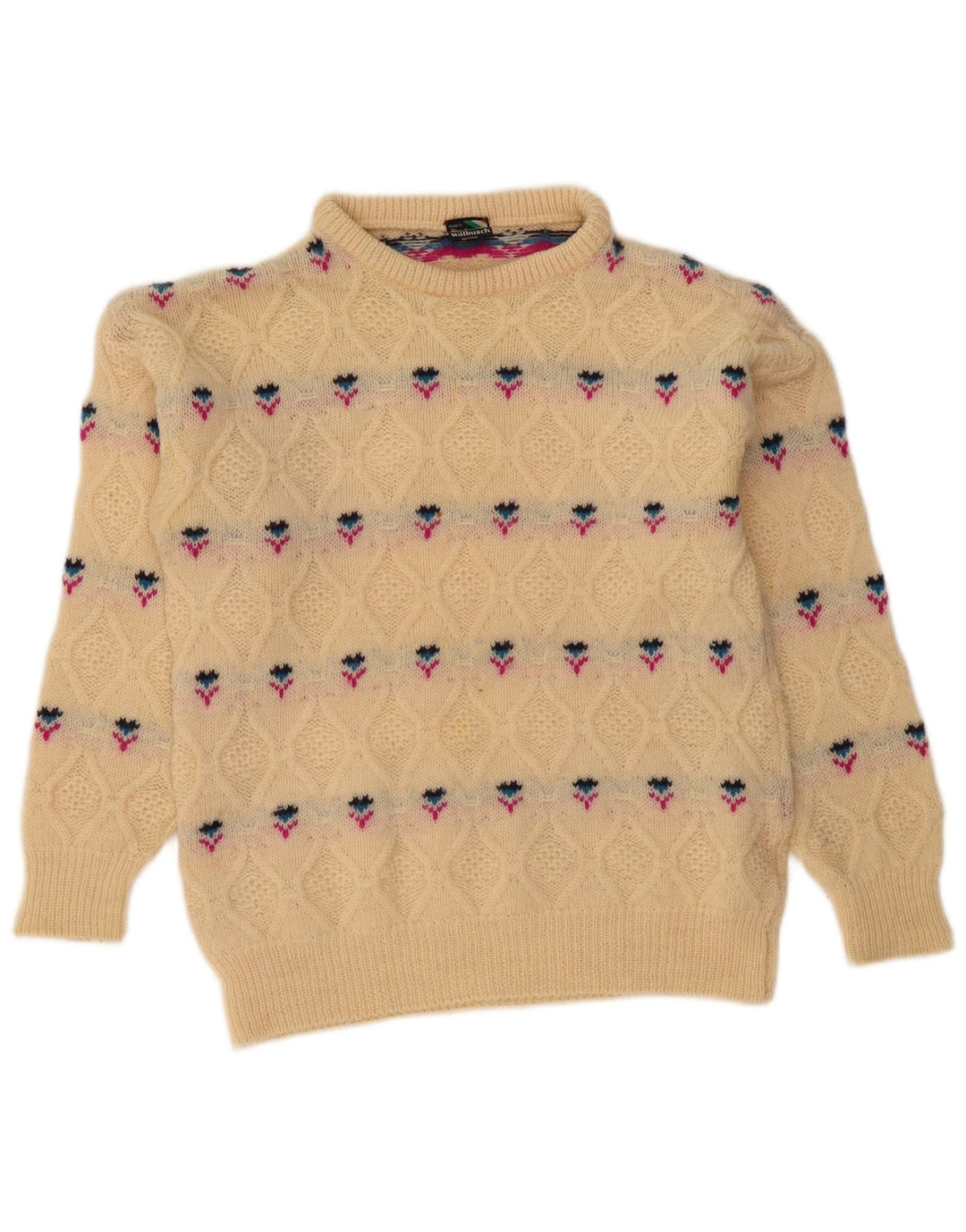 WALBUSCH Maglione da donna con collo alto e maglione UK 16 Large Beige Fair Isle