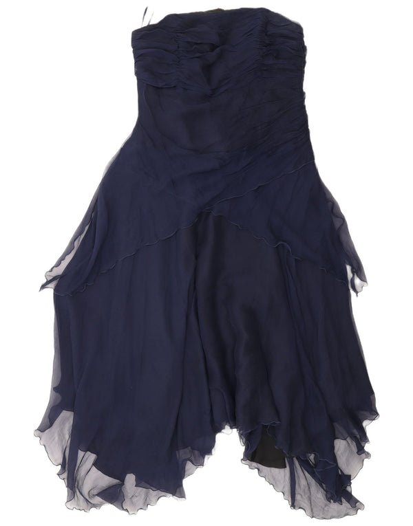 Abito asimmetrico senza spalline da donna Monsoon UK 16 Grande seta blu navy