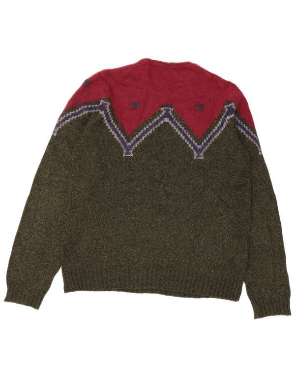 Maglione maglione girocollo da donna Benetton UK 16 Large Khaki Colourblock