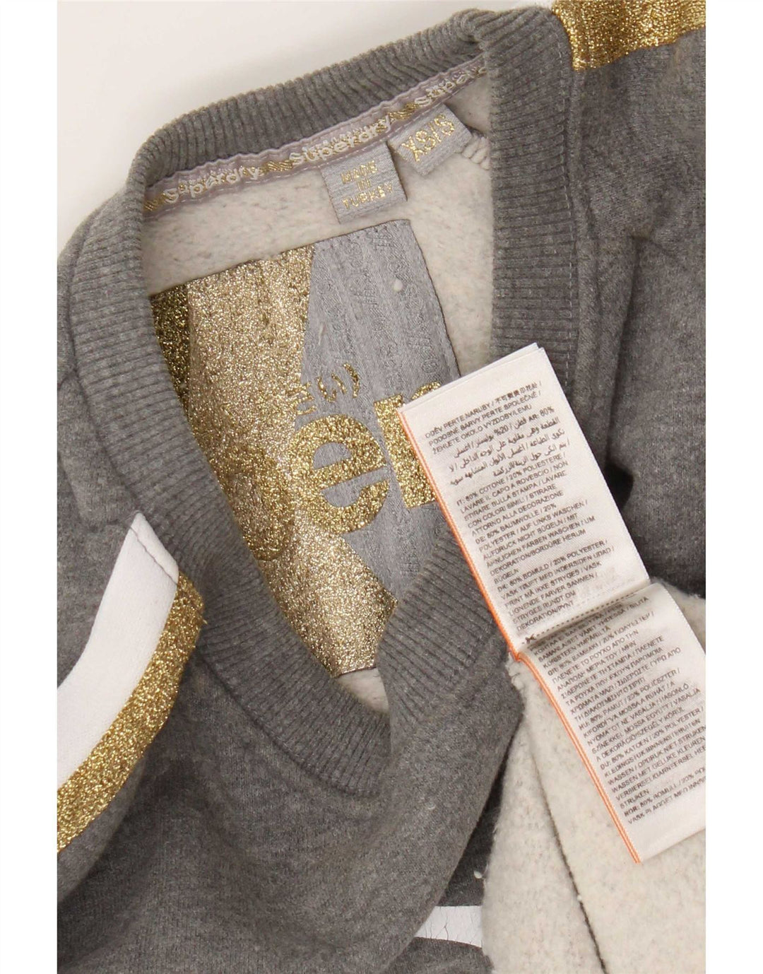 Felpa oversize con grafica da donna Superdry Maglione UK 6 XS Grigio chiazzato