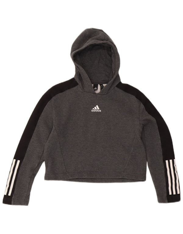 Felpa con cappuccio corta Adidas per ragazze 11-12 anni in cotone color block grigio