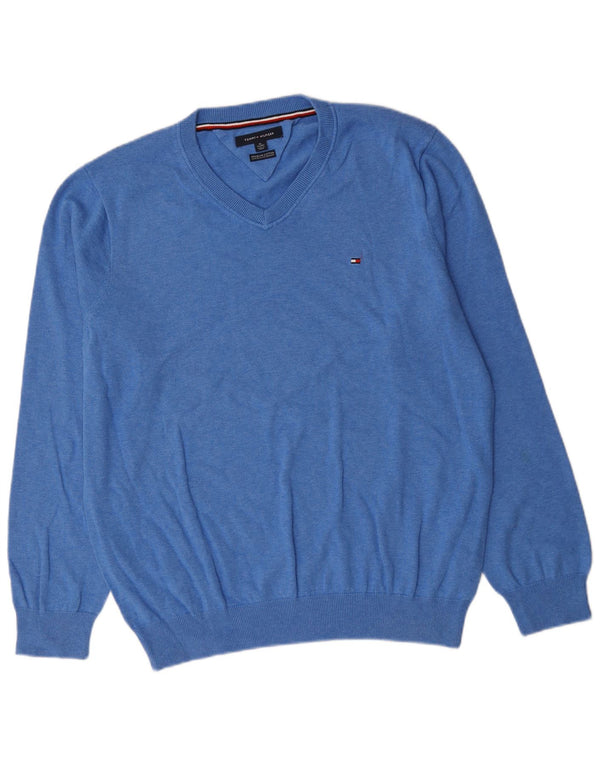 Maglione maglione con scollo a V da uomo Tommy Hilfiger XL in cotone blu