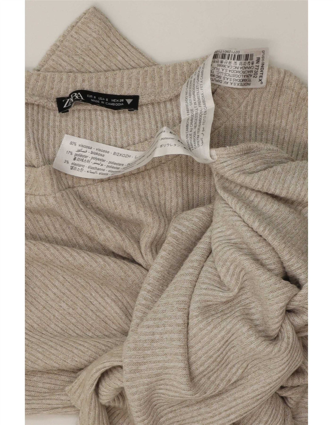 Top Zara da donna con allacciatura sul davanti a maniche lunghe UK 10 piccolo in viscosa beige