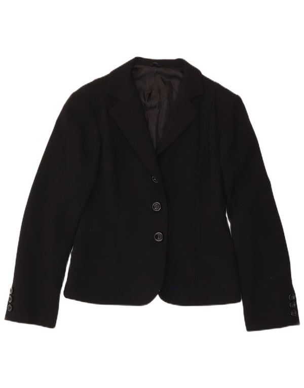 HOBBS Womens 3 Button Blazer Jacket UK 8 Small Black Virgin Wool