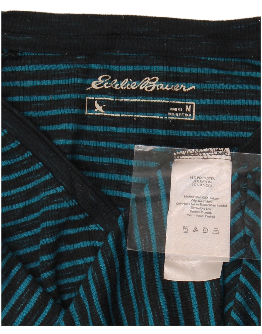 EDDIE BAUER Top da donna a maniche lunghe UK 14 Poliestere a righe blu medio