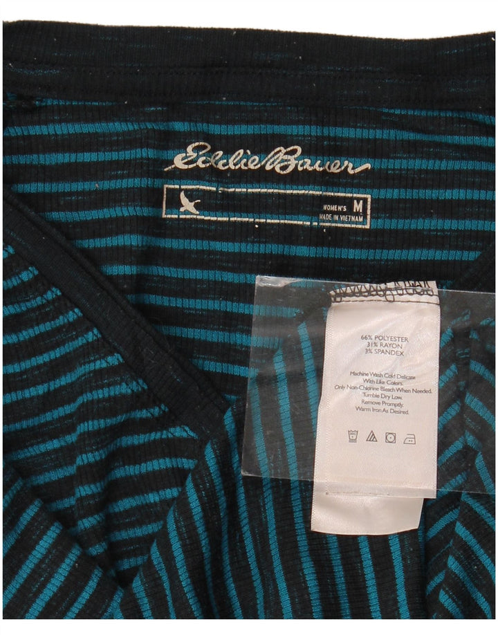 EDDIE BAUER Top da donna a maniche lunghe UK 14 Poliestere a righe blu medio