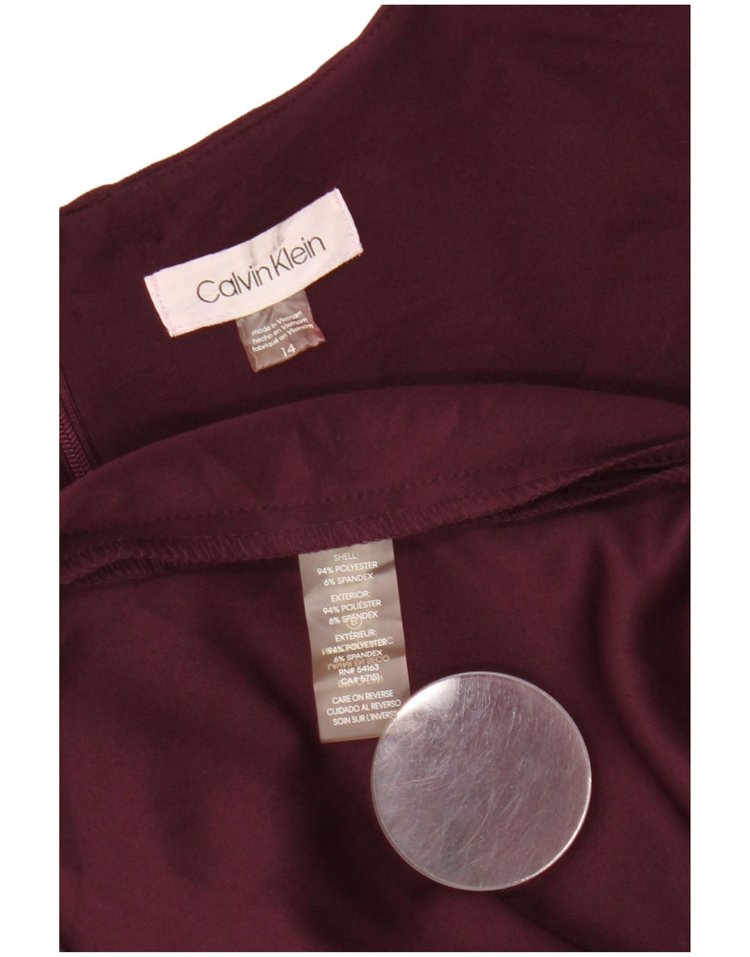 CALVIN KLEIN Abito tubino senza maniche da donna US 14 Large Bordeaux Poliestere