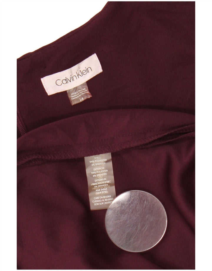 CALVIN KLEIN Abito tubino senza maniche da donna US 14 Large Bordeaux Poliestere