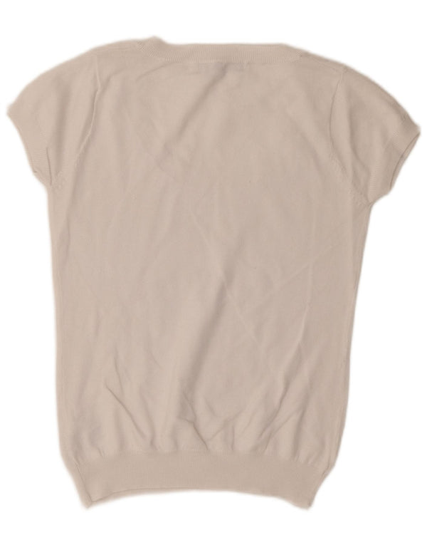 Maglione Zara da donna a maniche corte con scollo a barca UK 14 grande cotone bianco