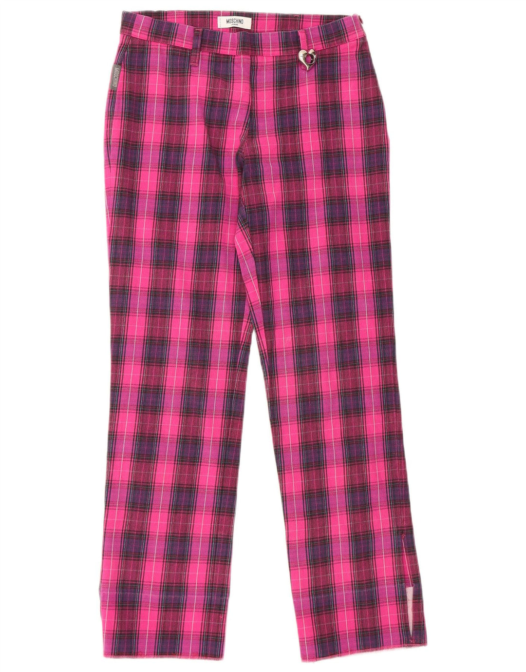 Pantaloni casual dritti da donna MOSCHINO UK 10 piccoli W28 L28 quadri rosa