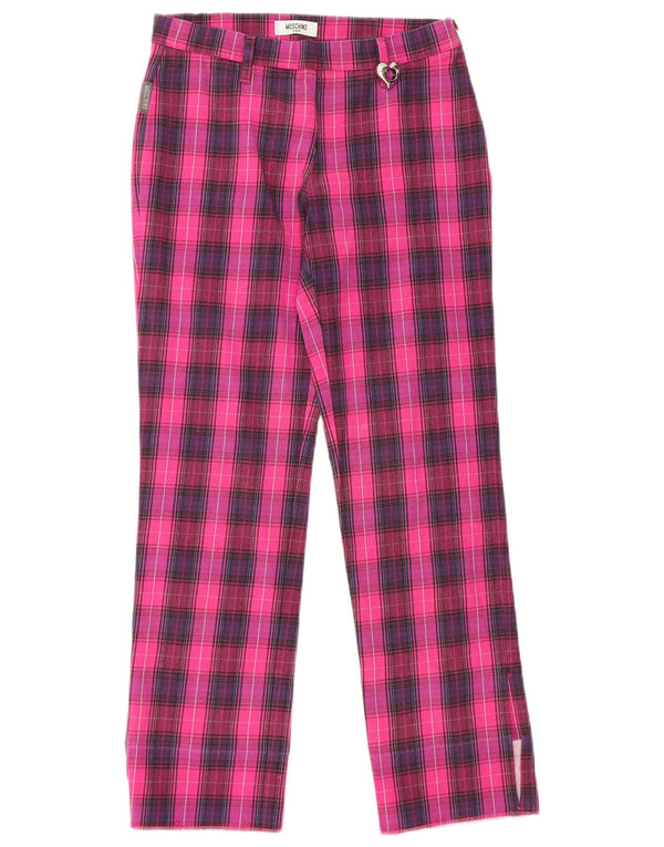 Pantaloni casual dritti da donna MOSCHINO UK 10 piccoli W28 L28 quadri rosa