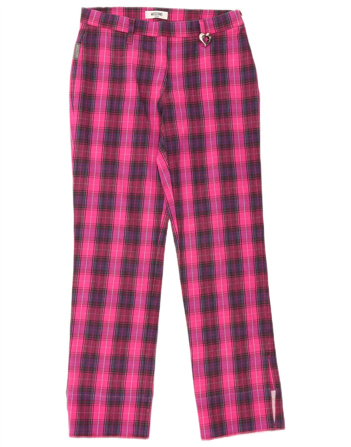 Pantaloni casual dritti da donna MOSCHINO UK 10 piccoli W28 L28 quadri rosa