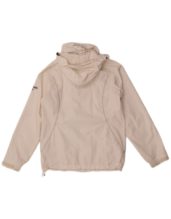 Giacca antipioggia con cappuccio grafica da donna Helly Hansen UK 10 Small bianca in poliammide