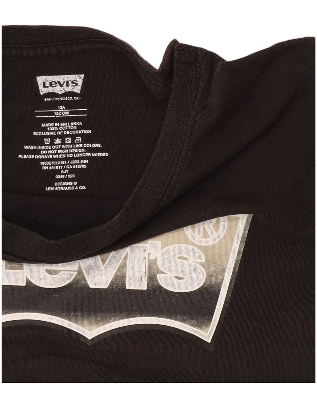 T-shirt grafica per ragazzi Levi's Top 11-12 anni in cotone nero