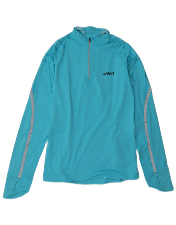 Asics - Top da tuta da donna con zip e collo, pullover, UK 12, blu medio geometrico