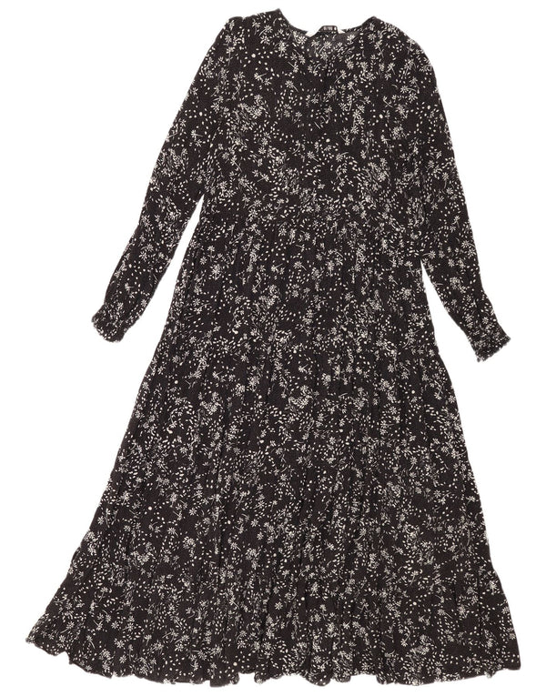 Zara Womens Long Sleeve Maxi Dress UK 10 Small Black Floral Viscose