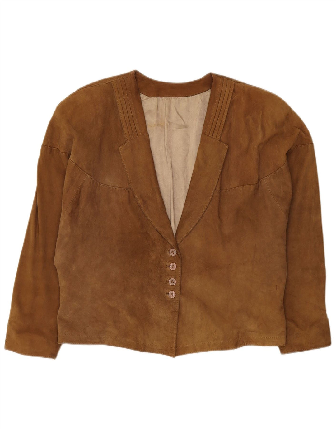 Giacca blazer vintage in pelle scamosciata a 4 bottoni da donna UK 16 grande marrone