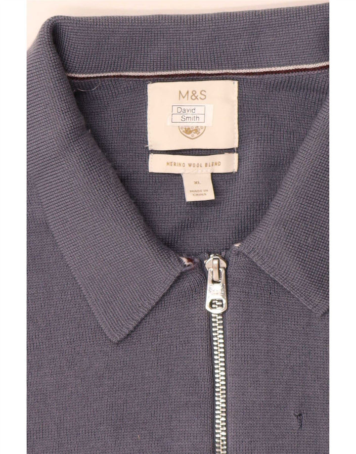 Maglione cardigan da uomo Marks & Spencer XL in lana merino blu