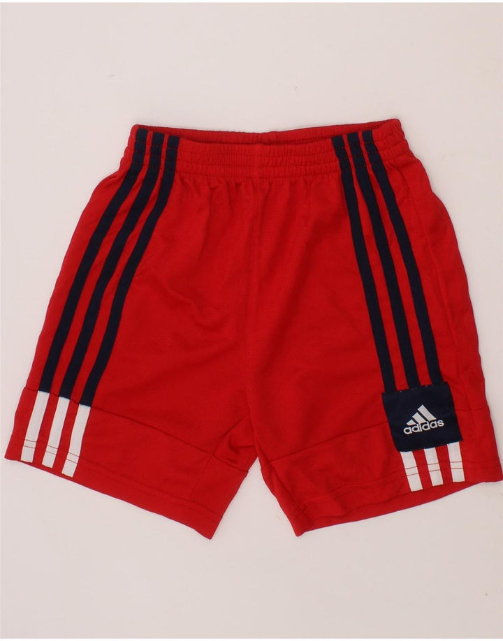 ADIDAS Boys Graphic Sport Shorts 5-6 Years  Red Colourblock Polyester Vintage Adidas and Second-Hand Adidas from Messina Hembry 