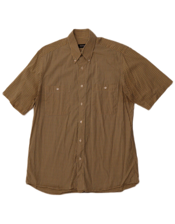 Camicia a maniche corte da uomo HUGO BOSS taglia 40 cotone medio a quadri gialli