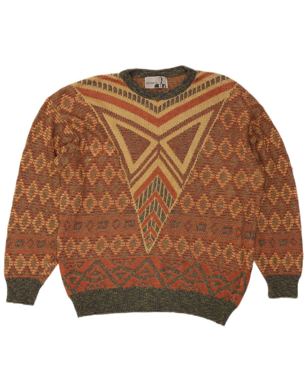 Maglione maglione girocollo girocollo da uomo vintage XL multicolore geometrico