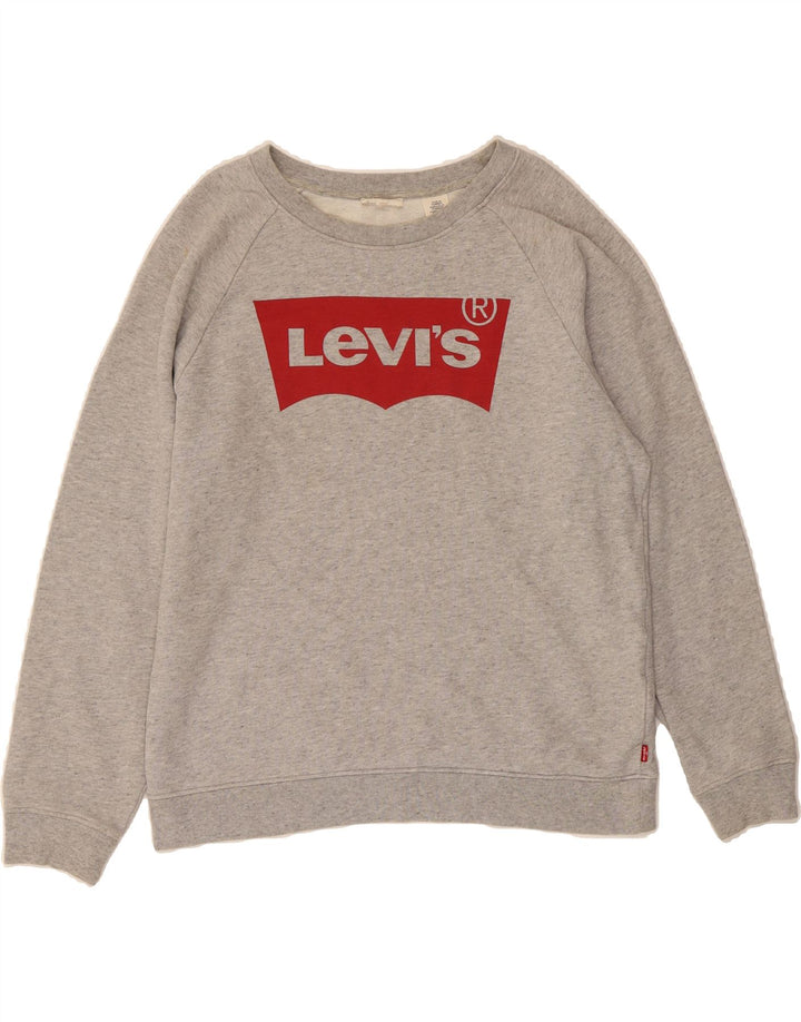 LEVI'S Womens Graphic Oversized Sweatshirt Jumper UK 10 Small Grey Cotton Vintage Levi's and Second-Hand Levi's from Messina Hembry 