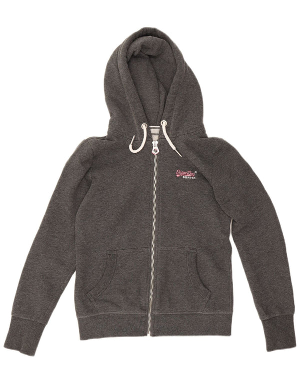 Maglione con cappuccio e zip da donna Superdry UK 10 piccolo cotone chiazzato grigio
