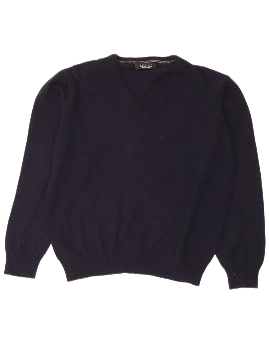 Maglione Zara da uomo con scollo a V grande in lana blu navy