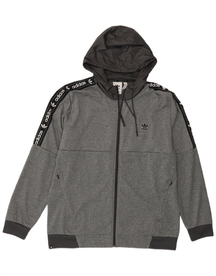 ADIDAS Mens Graphic Zip Hoodie Sweater XL Grey Colourblock Polyester