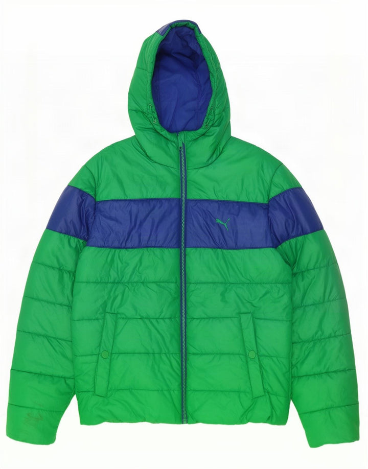Giacca imbottita con cappuccio da uomo Puma UK 40 Large Verde Colourblock Poliestere