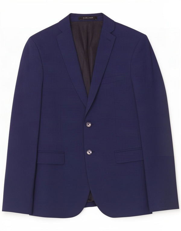 Zara Giacca blazer a 2 bottoni da uomo EU 48 Medio Blu Navy Poliestere
