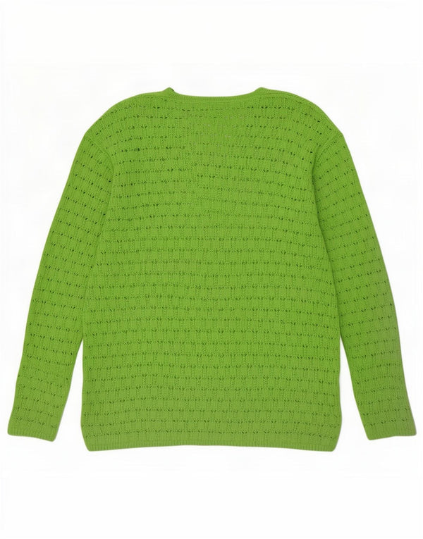 Maglione maglione vintage da donna con scollo a V UK 14 grande cotone verde