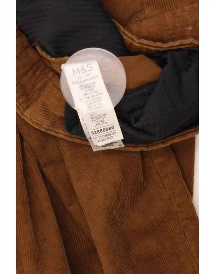 Pantaloni di velluto a coste regolari dritti da uomo Marks & Spencer W36 L33 Marrone