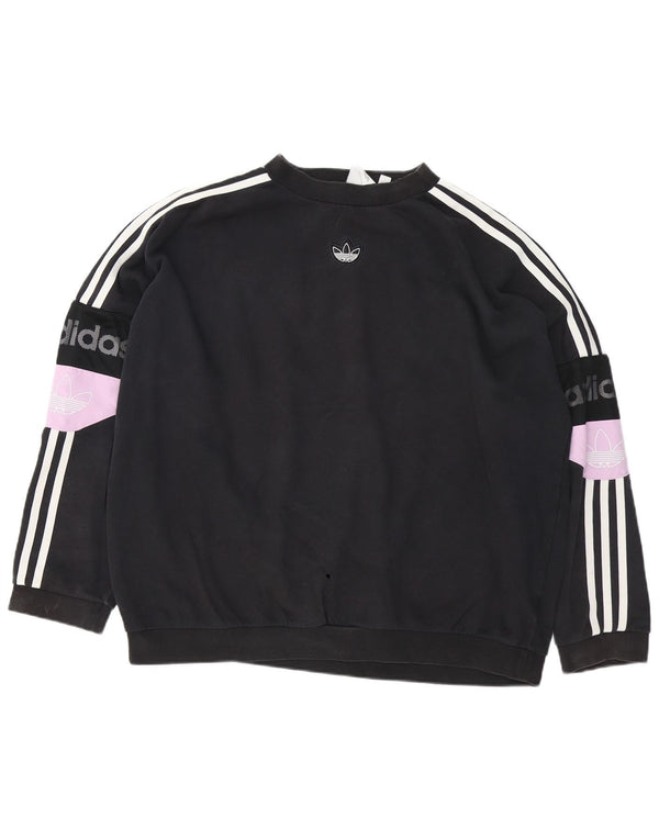 Felpa grafica da donna Adidas Jumper UK 16 Large Black Colourblock