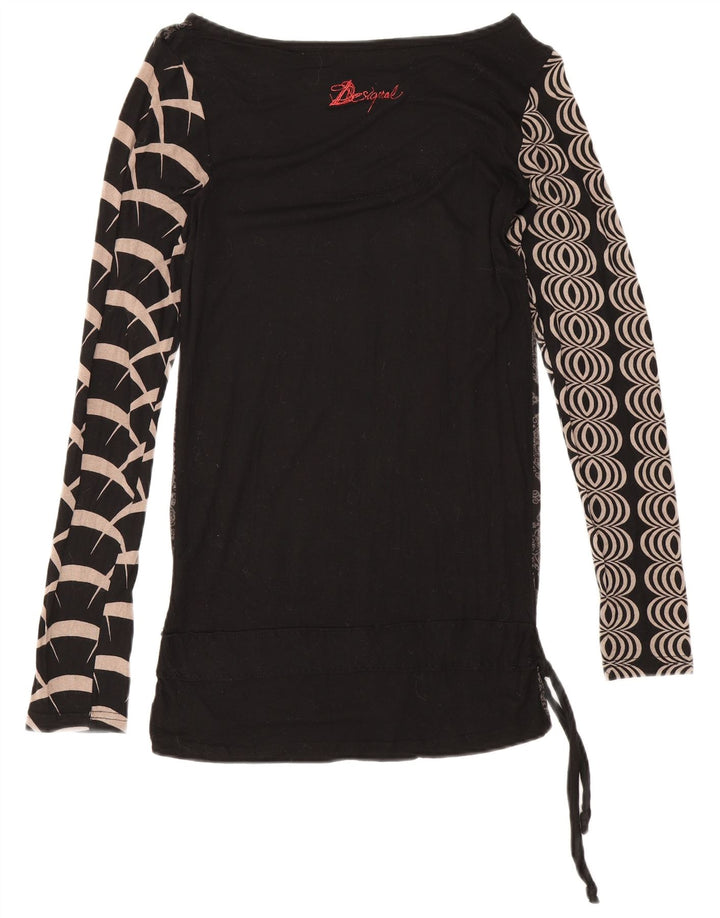 Desigual Womens Graphic Top manica lunga UK 12 medio nero viscosa