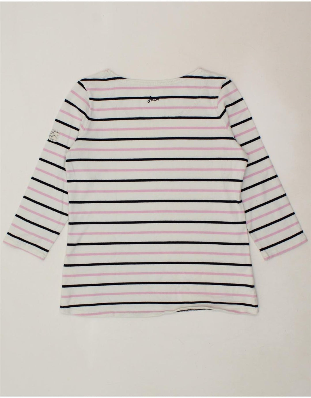 JOULES Womens Top 3/4 Sleeve UK 12 Medium White Striped Cotton Vintage Joules and Second-Hand Joules from Messina Hembry 