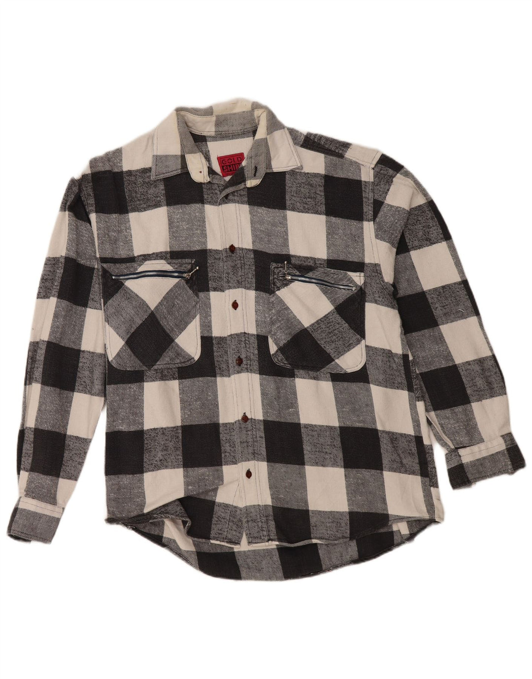 Camicia vintage da uomo in flanella di cotone a quadretti nero medio