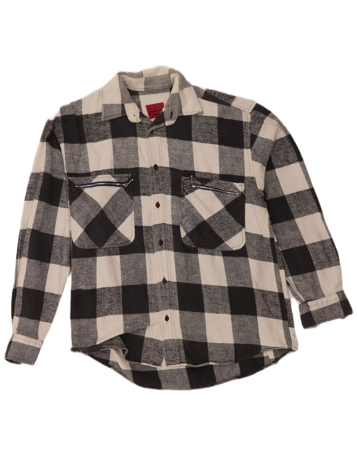 Camicia vintage da uomo in flanella di cotone a quadretti nero medio