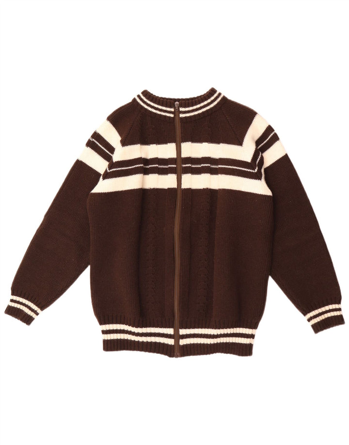 Maglione cardigan vintage da uomo piccolo a righe marroni