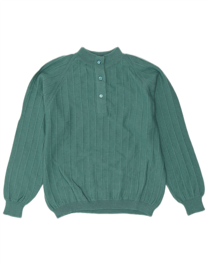 Maglione da donna VINTAGE con collo a bottoni UK 14 Verde medio