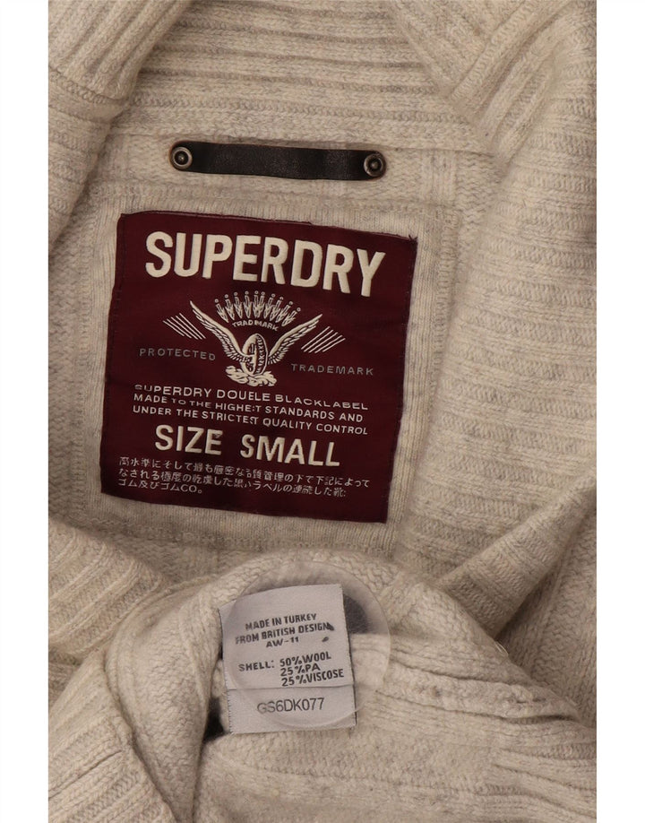 Maglione cardigan da donna SUPERDRY UK 10 piccolo lana bianco sporco