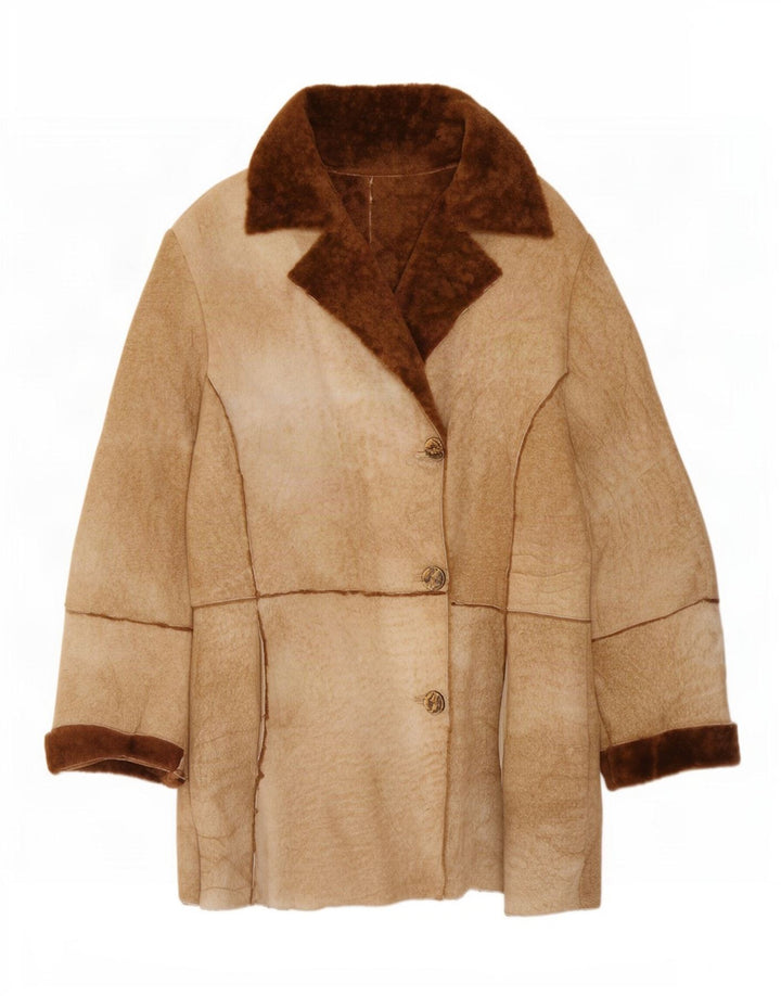 Giacca in shearling vintage da donna UK 14 Marrone medio
